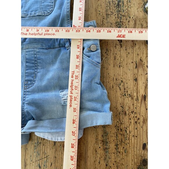 Wax Jean Womens Blue Shorts Overalls medium cotton straps cuffed denim shortalls - Picture 6 of 6